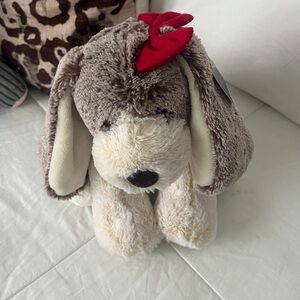 Plush Dog Toy with Red Bow
